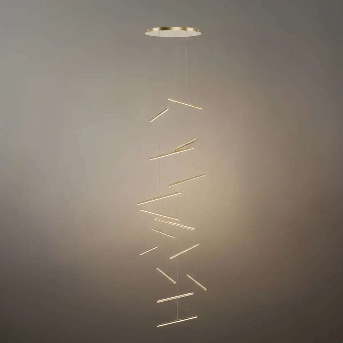 Luxury Flowing Gold Chandelier – Metallic Acrylic Rods Sculptural Cascade for Staircase - Flindria