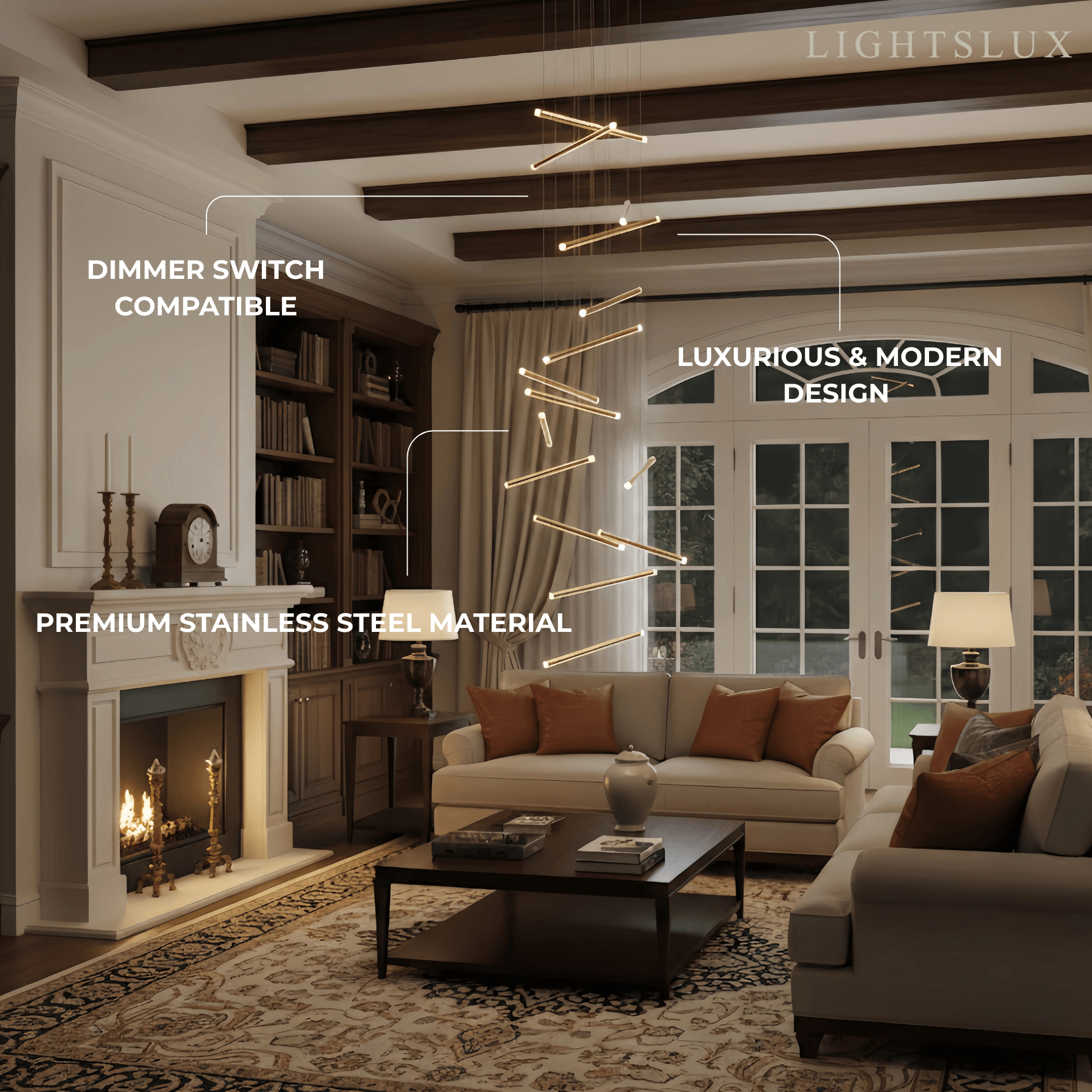 Luxury Flowing Gold Chandelier – Metallic Acrylic Rods Sculptural Cascade for Staircase - Flindria