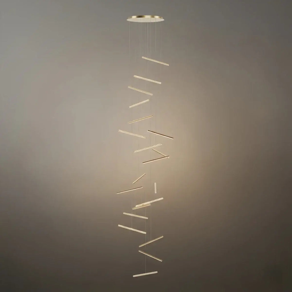 Luxury Flowing Gold Chandelier – Metallic Acrylic Rods Sculptural Cascade for Staircase - Flindria
