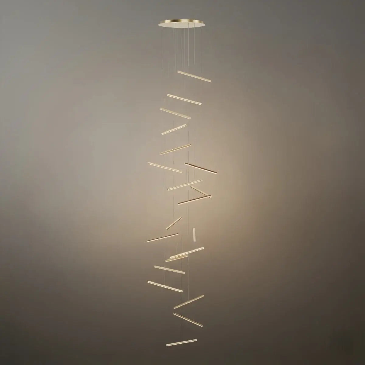 Luxury Flowing Gold Chandelier – Metallic Acrylic Rods Sculptural Cascade for Staircase - Flindria