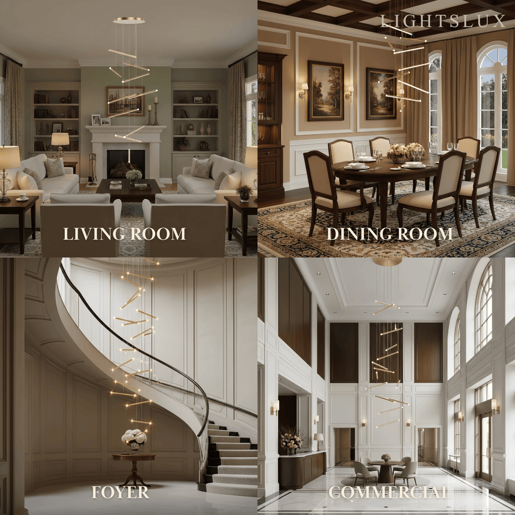 Luxury Flowing Gold Chandelier – Metallic Acrylic Rods Sculptural Cascade for Staircase - Flindria