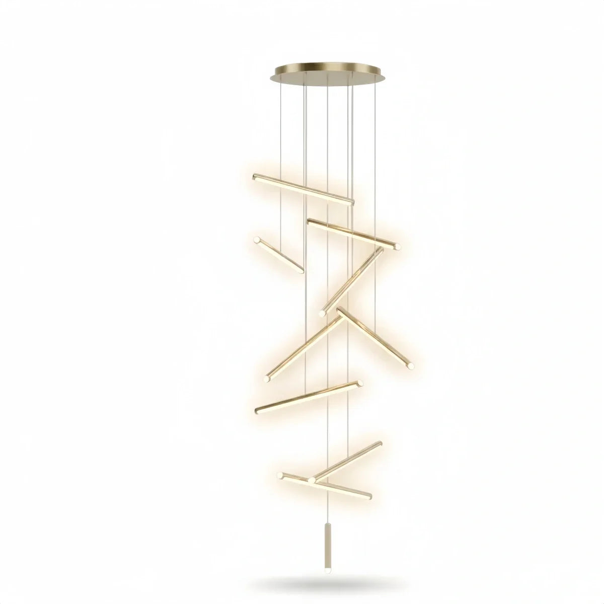 Luxury Flowing Gold Chandelier – Metallic Acrylic Rods Sculptural Cascade for Staircase - Flindria