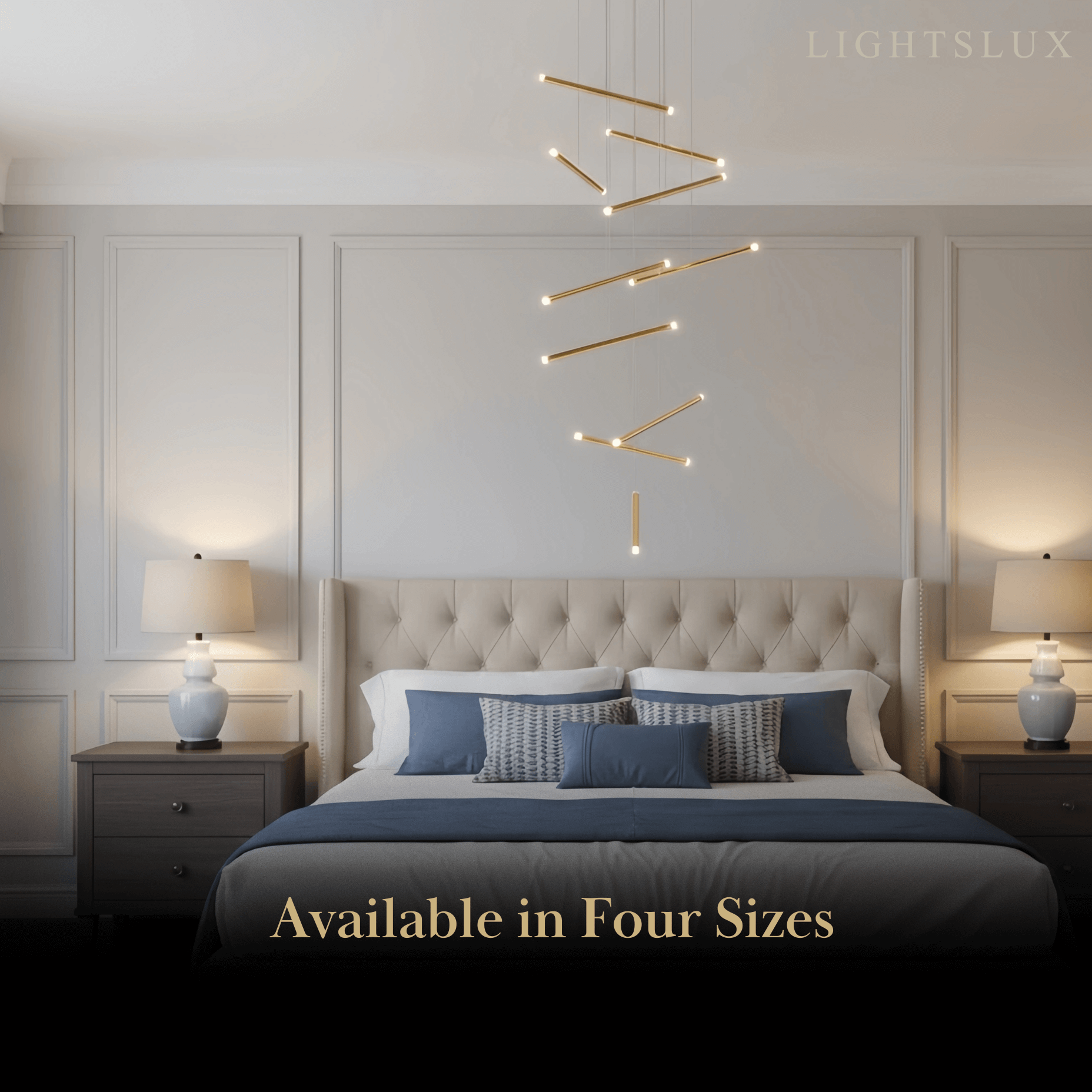 Luxury Flowing Gold Chandelier – Metallic Acrylic Rods Sculptural Cascade for Staircase - Flindria