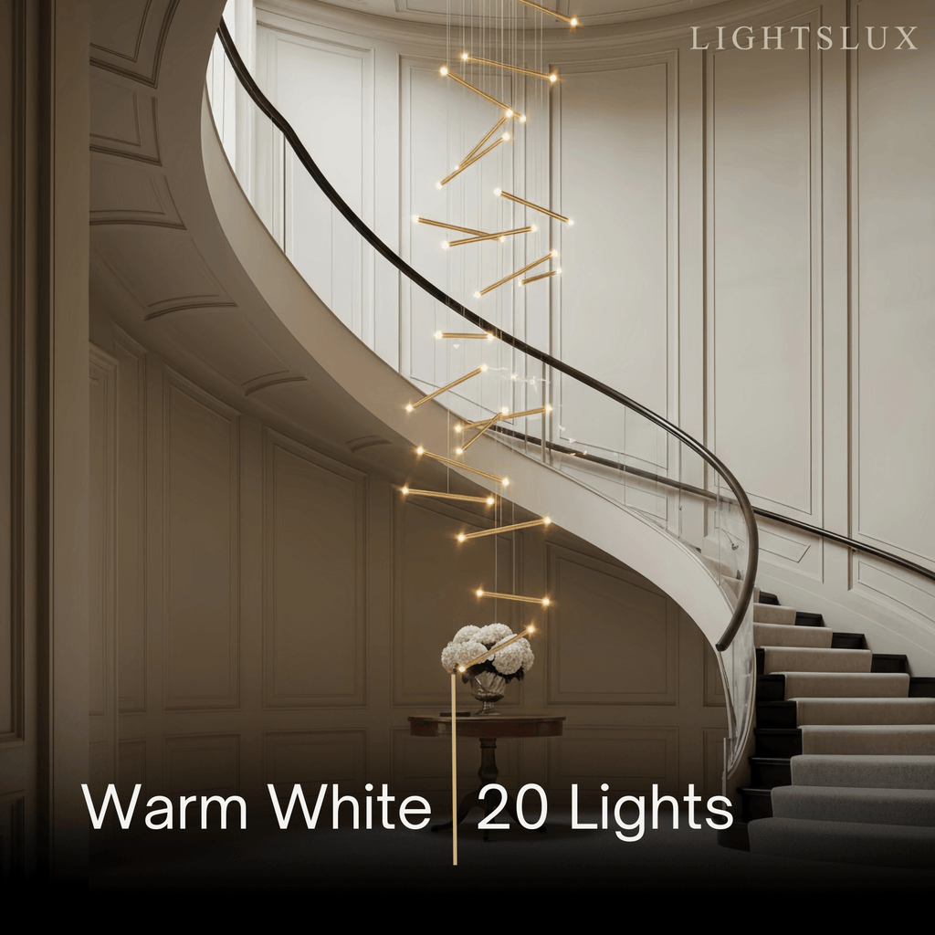 Luxury Flowing Gold Chandelier – Metallic Acrylic Rods Sculptural Cascade for Staircase - Flindria