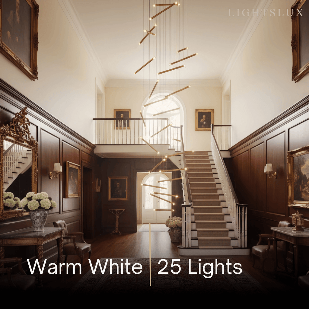 Luxury Flowing Gold Chandelier – Metallic Acrylic Rods Sculptural Cascade for Staircase - Flindria