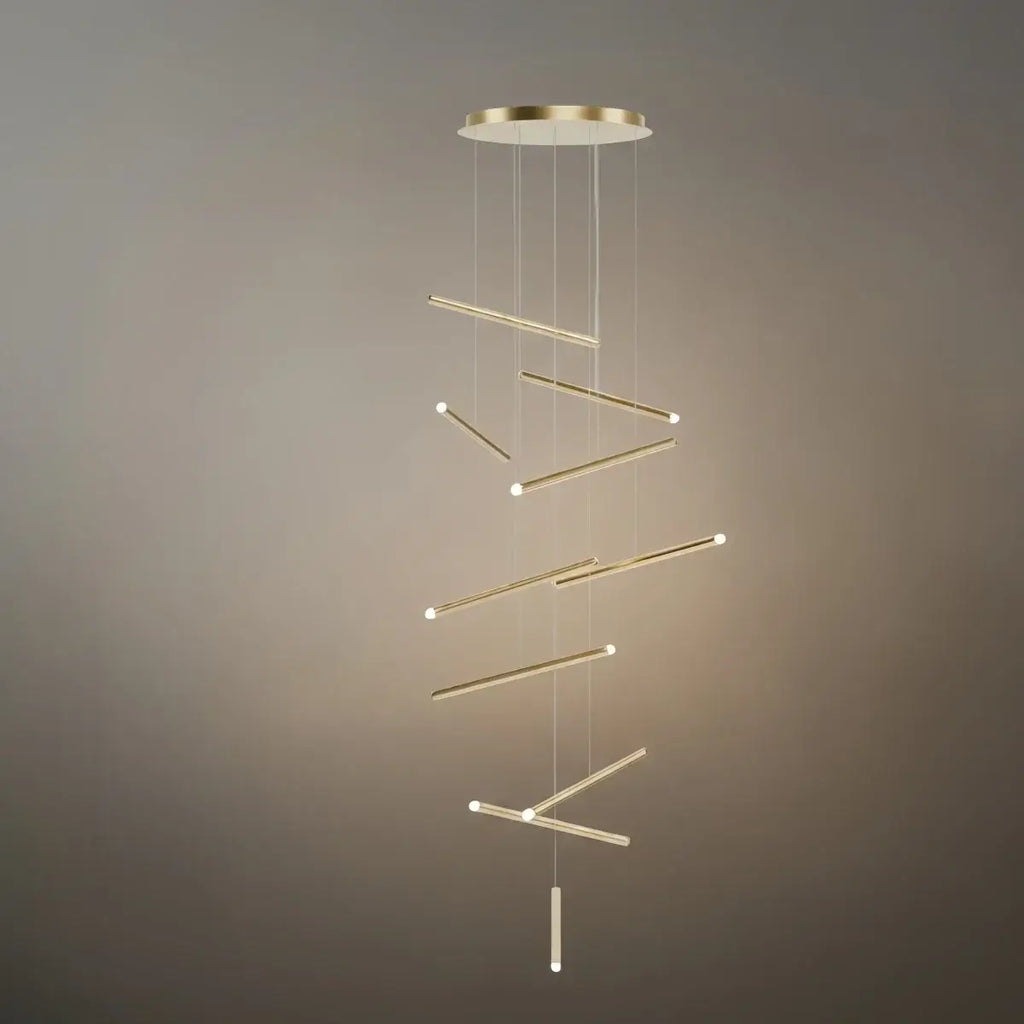 Luxury Flowing Gold Chandelier – Metallic Acrylic Rods Sculptural Cascade for Staircase - Flindria
