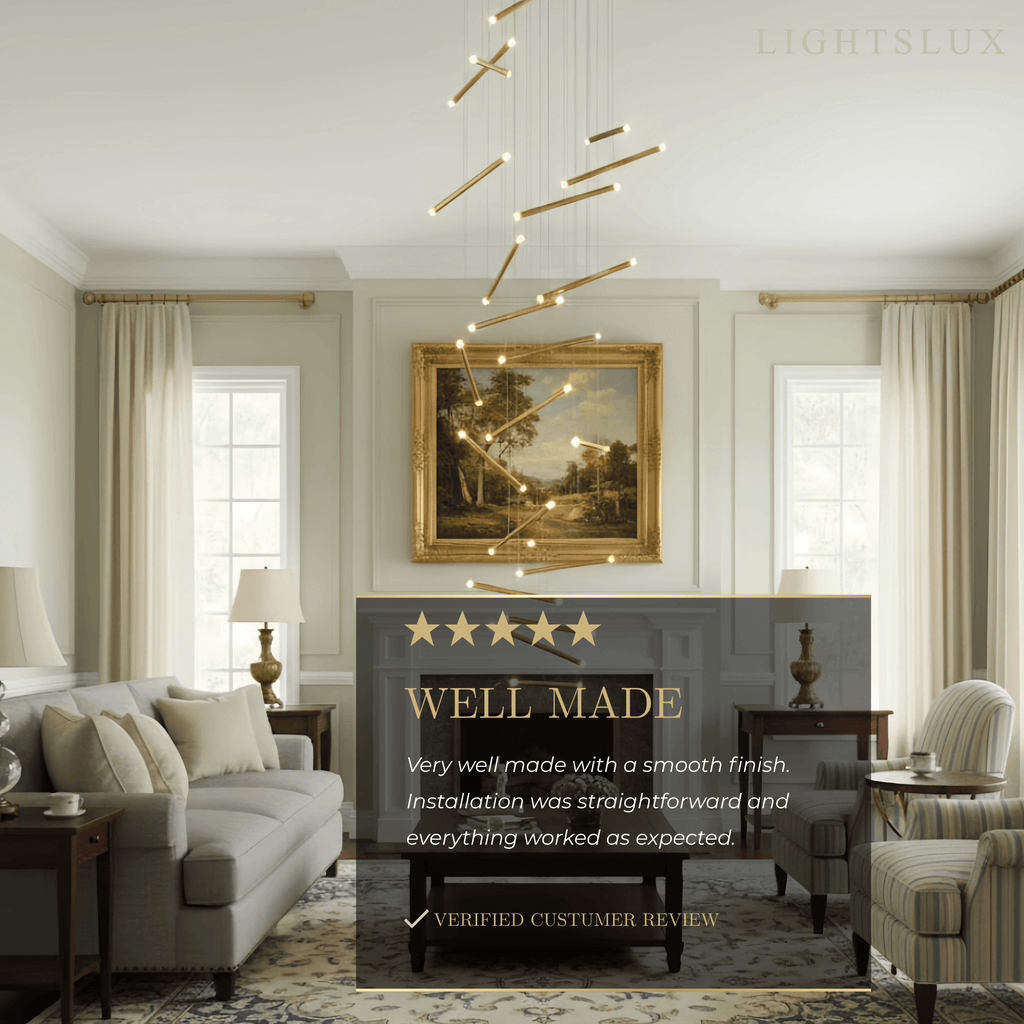 Luxury Flowing Gold Chandelier – Metallic Acrylic Rods Sculptural Cascade for Staircase - Flindria
