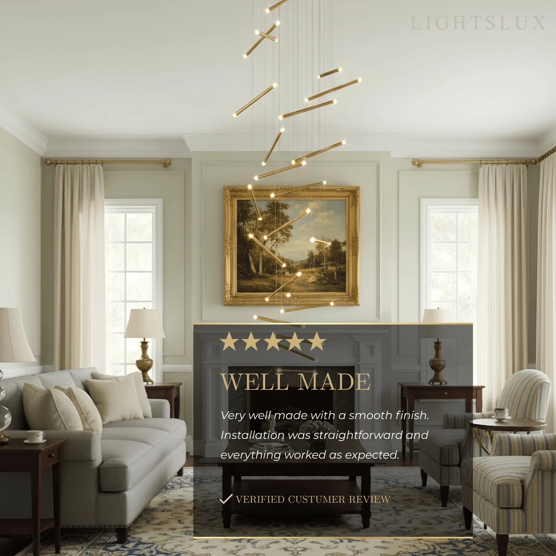 Luxury Flowing Gold Chandelier – Metallic Acrylic Rods Sculptural Cascade for Staircase - Flindria