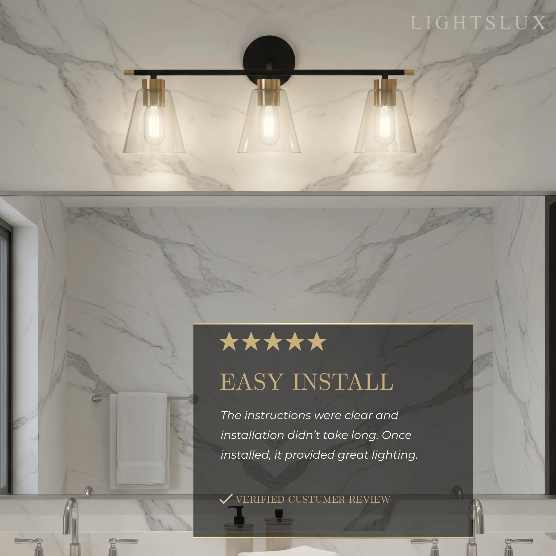 3-Light Bathroom Vanity – Matte Black/Brushed Gold Flared Glass Shades Bathroom - Flindria