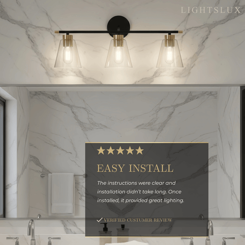 3-Light Bathroom Vanity – Matte Black/Brushed Gold Flared Glass Shades Bathroom - Flindria