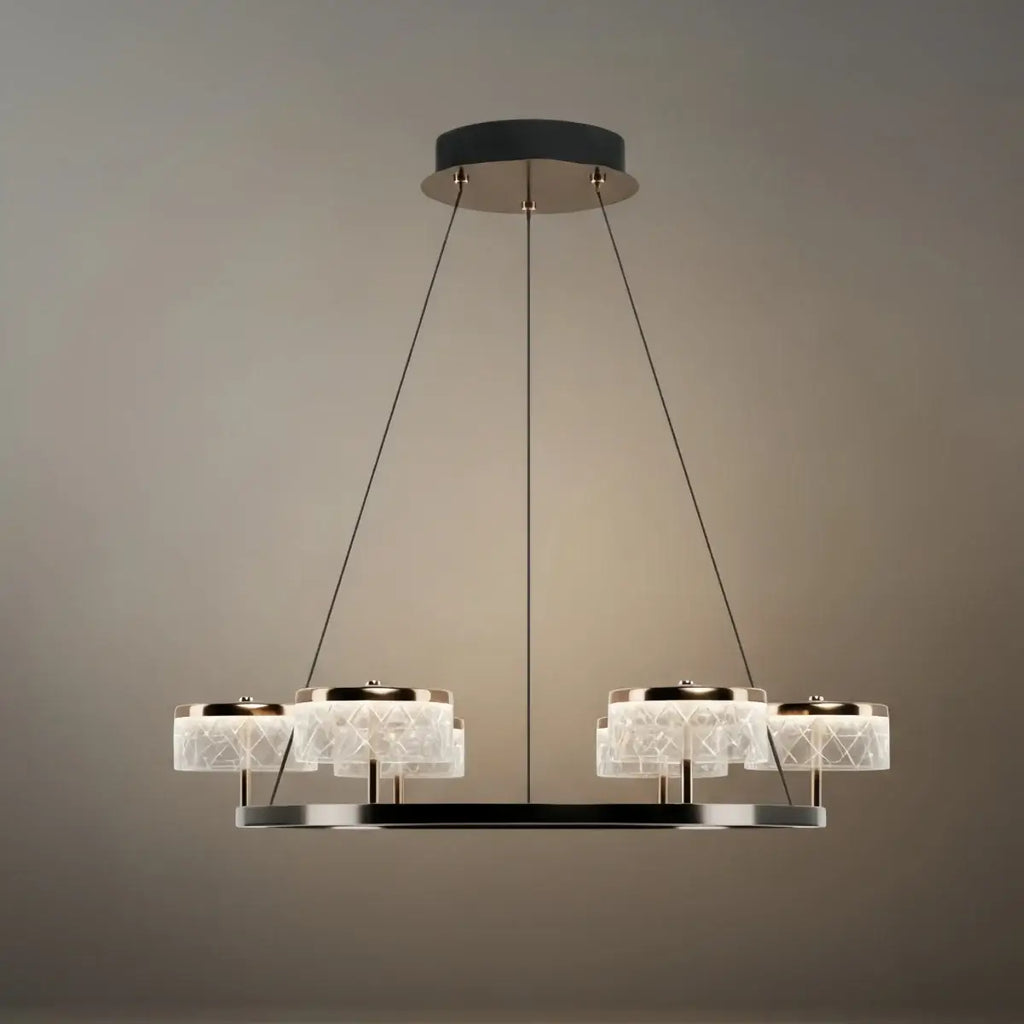 Mid-Century Tiered Hanging Chandelier – Adjustable Gold Pearl Black Dining/Living Room - Flindria