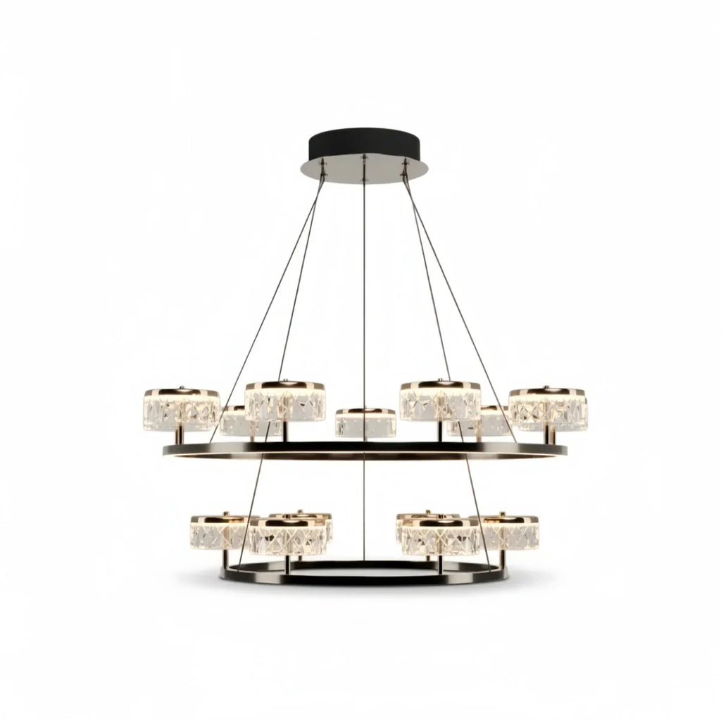 Mid-Century Tiered Hanging Chandelier – Adjustable Gold Pearl Black Dining/Living Room - Flindria
