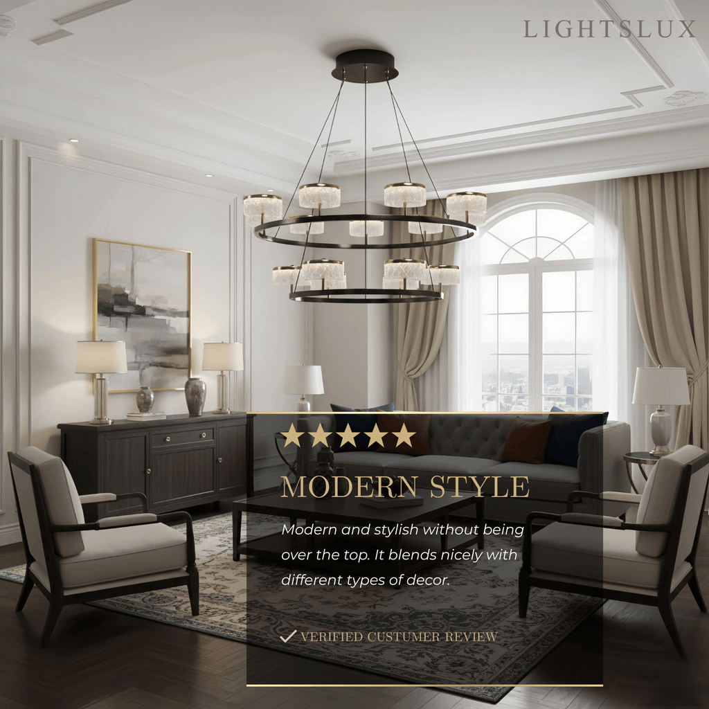 Mid-Century Tiered Hanging Chandelier – Adjustable Gold Pearl Black Dining/Living Room - Flindria