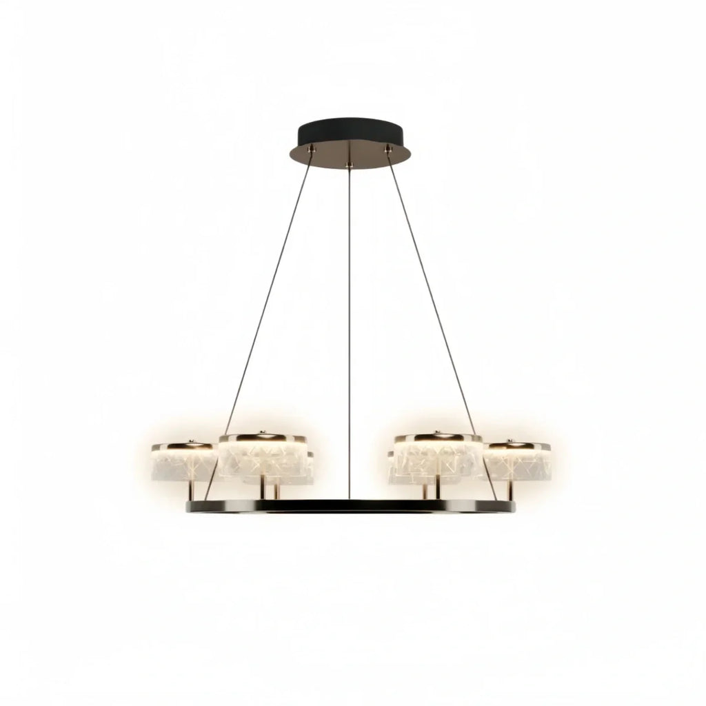 Mid-Century Tiered Hanging Chandelier – Adjustable Gold Pearl Black Dining/Living Room - Flindria