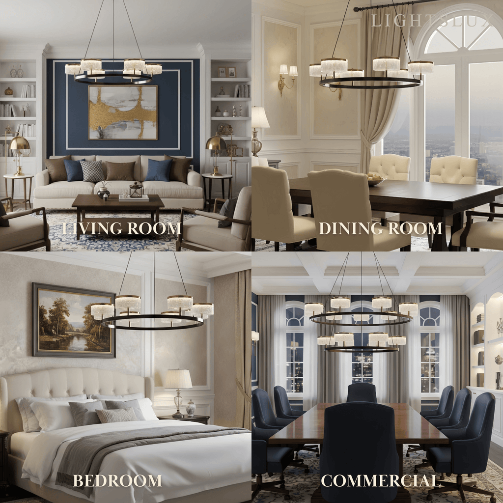 Mid-Century Tiered Hanging Chandelier – Adjustable Gold Pearl Black Dining/Living Room - Flindria
