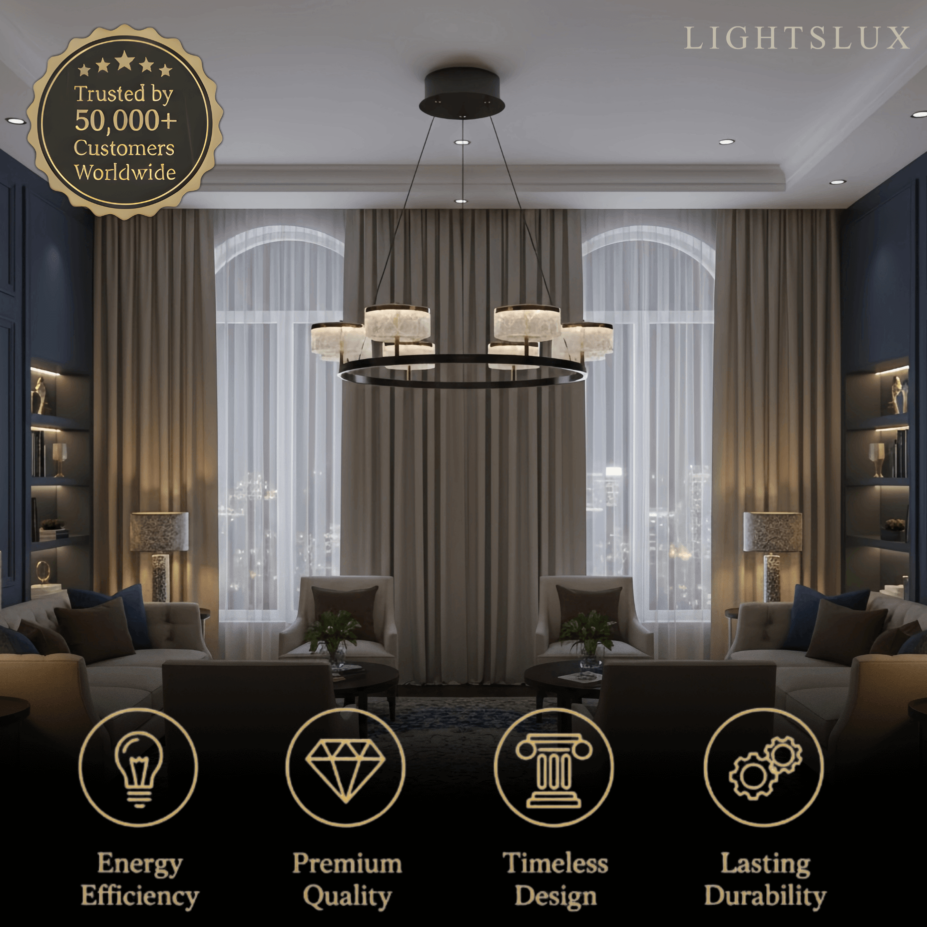 Mid-Century Tiered Hanging Chandelier – Adjustable Gold Pearl Black Dining/Living Room - Flindria
