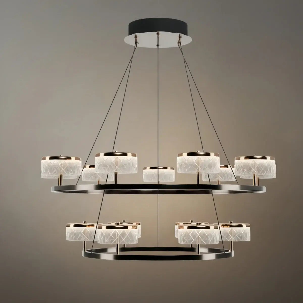 Mid-Century Tiered Hanging Chandelier – Adjustable Gold Pearl Black Dining/Living Room - Flindria