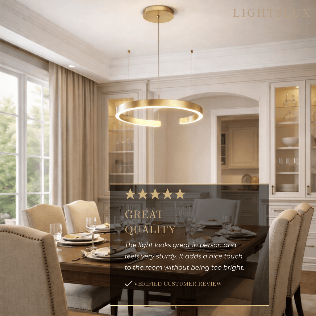 Lámpara colgante moderna de anillo dorado flotante – Tres cables ajustables para dormitorio/comedor - Flindria