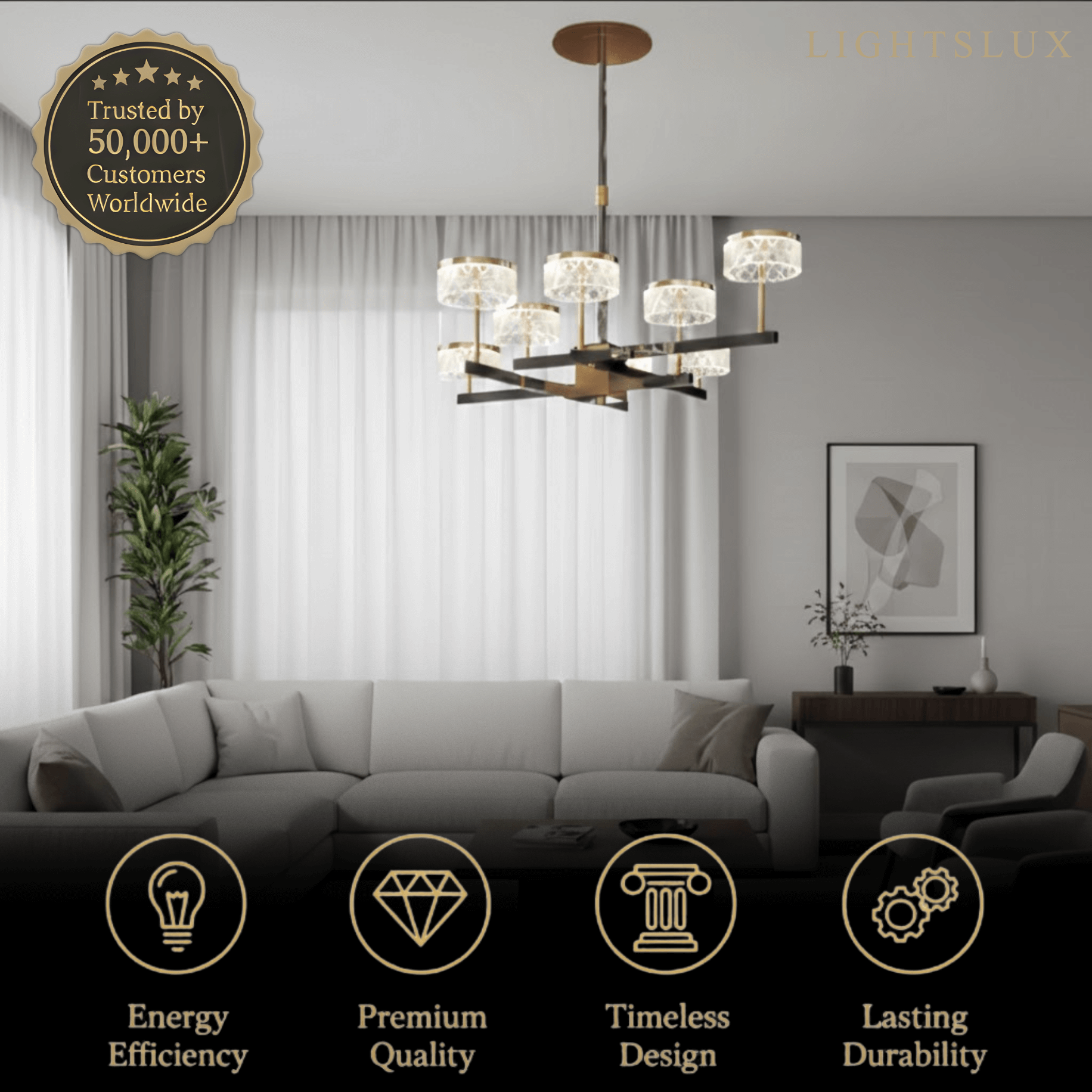 Moderní luxusní vícepodlažní zlatý perlový černý lustr pro jídelnu/obývací pokoj - Flindria