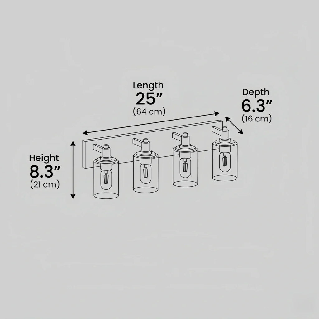 4-Light Bathroom Vanity – Matte Black with Brushed Gold Clear Glass Shades - Flindria