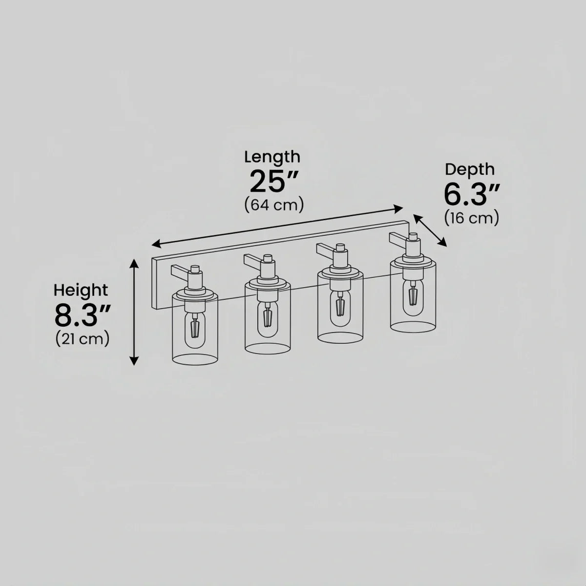 4-Light Bathroom Vanity – Matte Black with Brushed Gold Clear Glass Shades - Flindria
