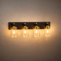 4-Light Bathroom Vanity – Matte Black with Brushed Gold Clear Glass Shades - Flindria