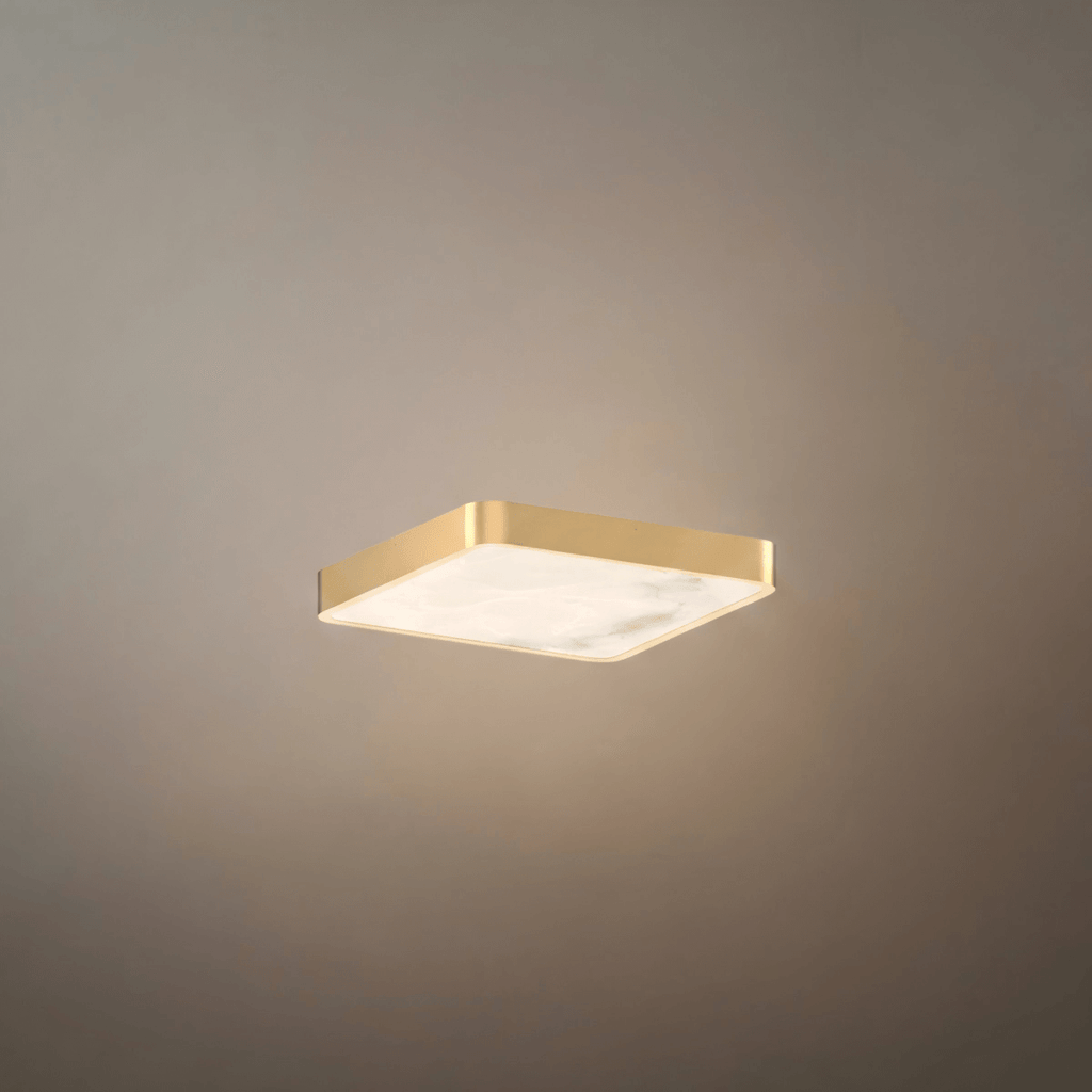 Lámpara de techo cuadrada de alabastro de lujo – Latón macizo dorado cepillado para dormitorio - Flindria