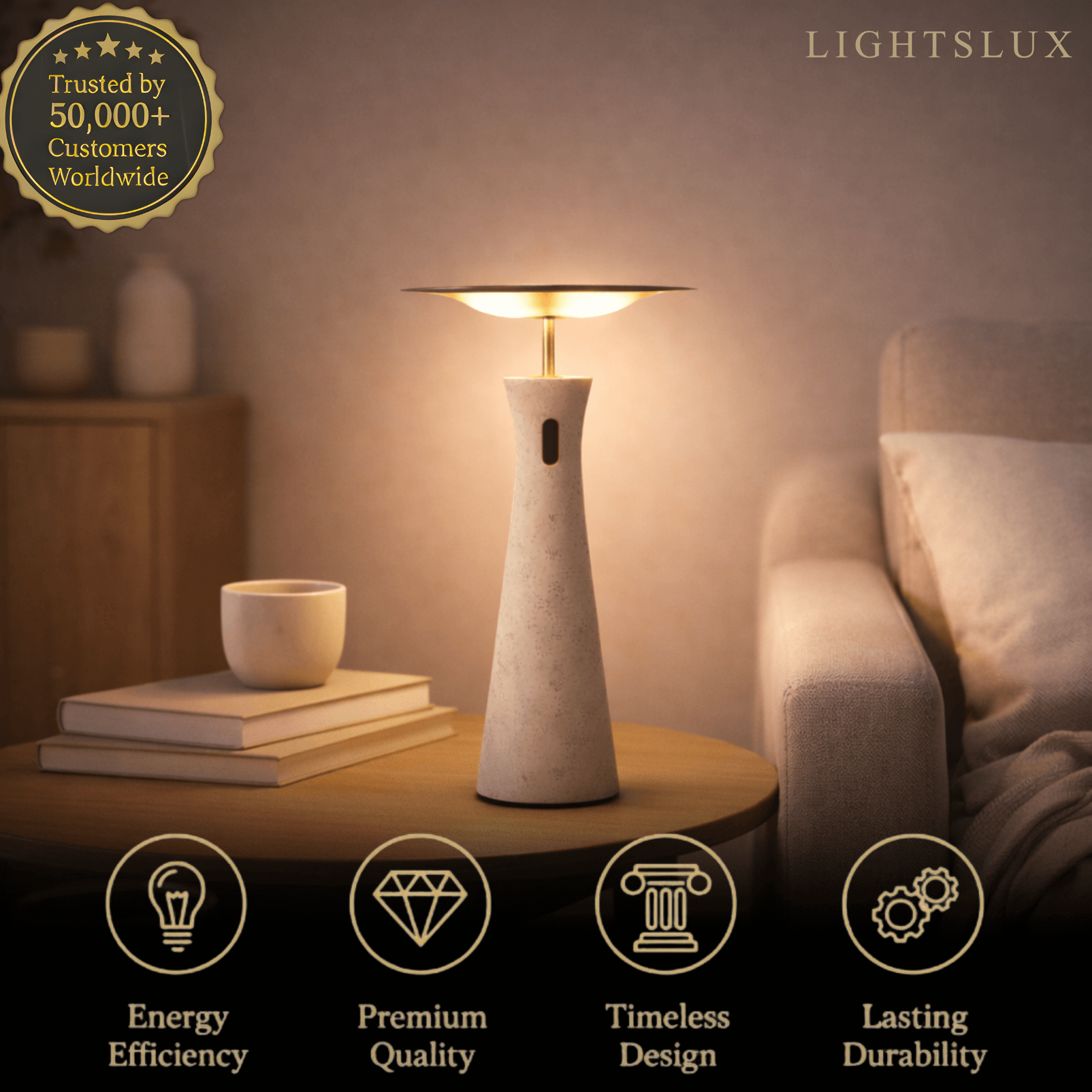 Genopladelig travertin bordlampe – aluminium med touch-dæmpning, bærbar til kontor/sengebord - Flindria