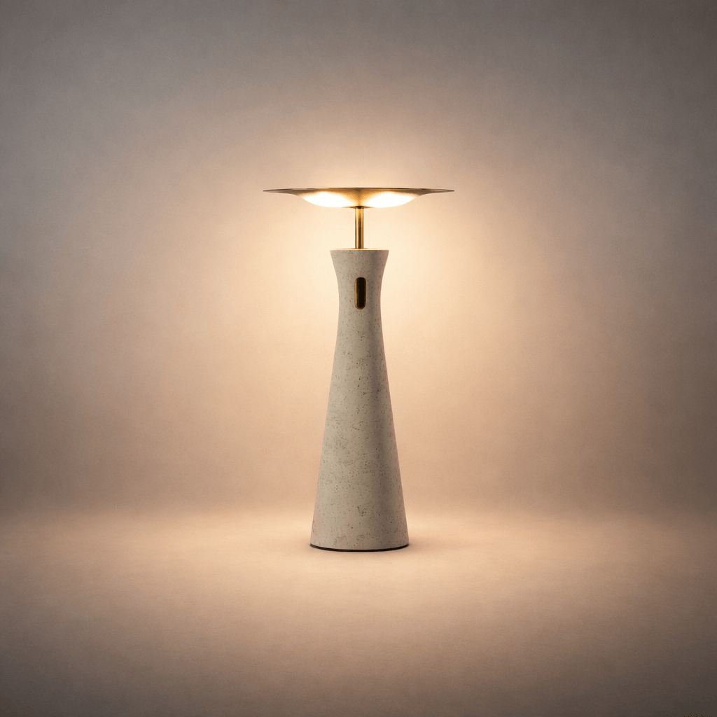 Genopladelig travertin bordlampe – aluminium med touch-dæmpning, bærbar til kontor/sengebord - Flindria