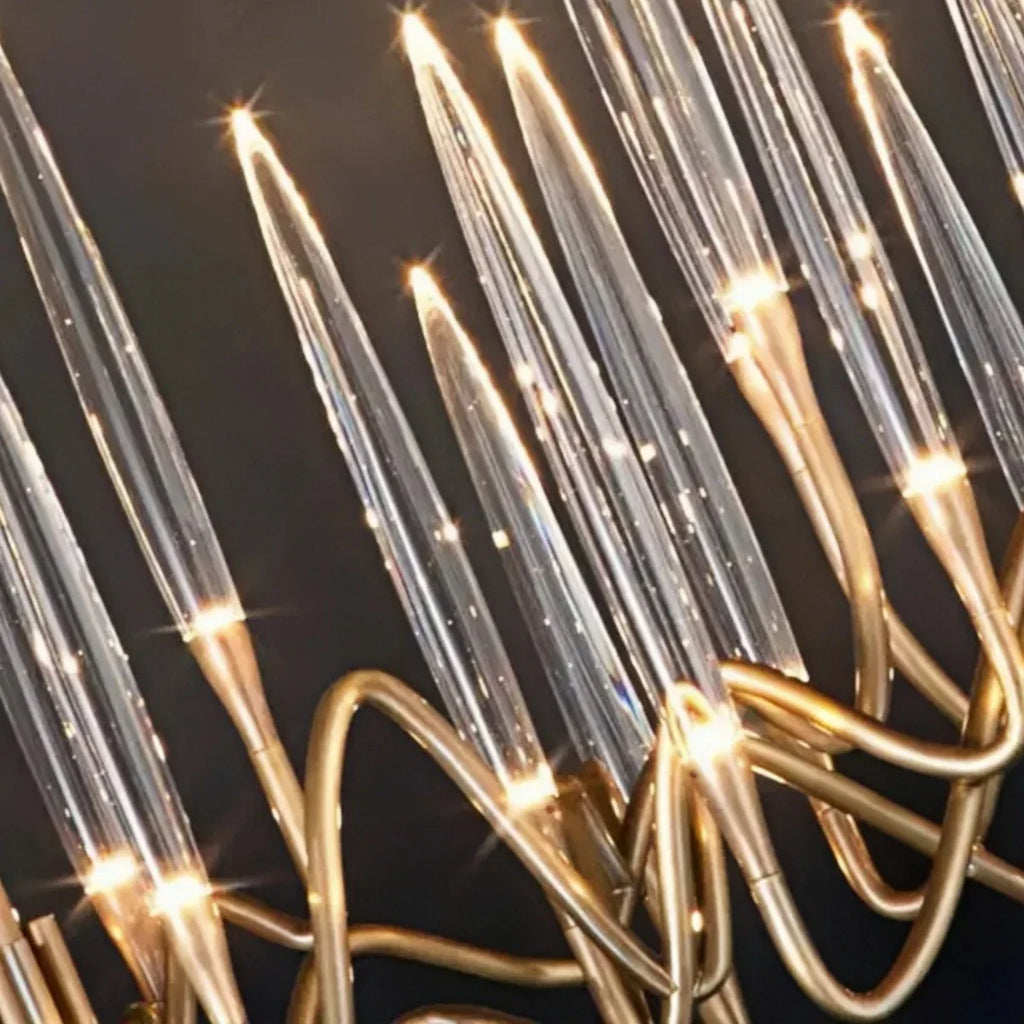 Moderne geometrische gouden kroonluchter – Reflecterend roestvrij staal spektakel woonkamer - Flindria