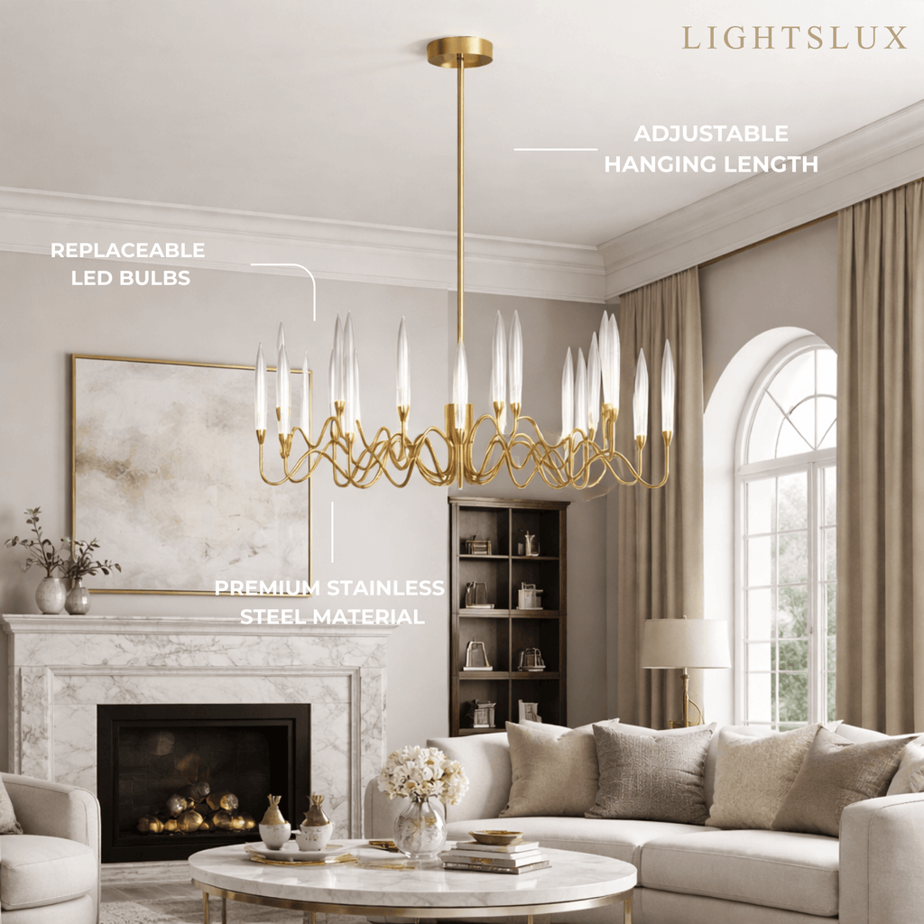 Moderne geometrische gouden kroonluchter – Reflecterend roestvrij staal spektakel woonkamer - Flindria