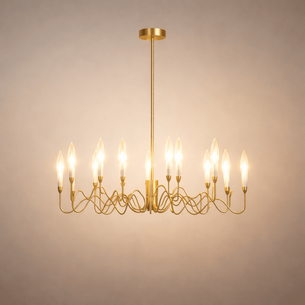 Moderne geometrische gouden kroonluchter – Reflecterend roestvrij staal spektakel woonkamer - Flindria