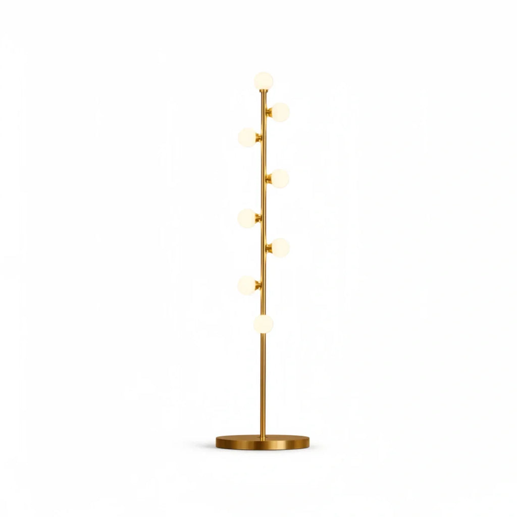 Lámpara de pie Pearl Necklace – Tallo dorado con bombillas escalonadas, elegancia para sala de estar - Flindria