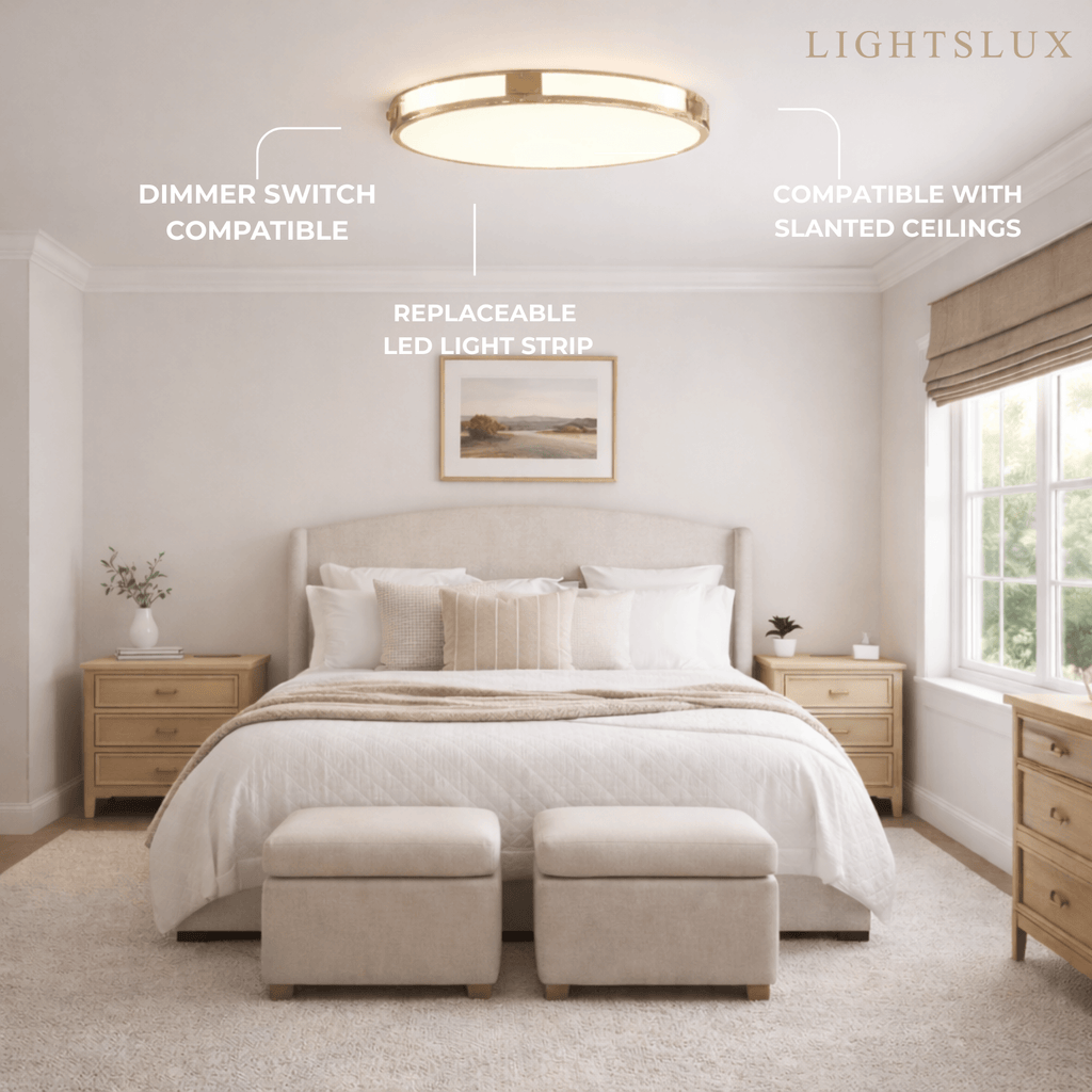 Crystal Accent Ceiling Light – Solid Brass Brushed Gold for Living Room Bedroom - Flindria