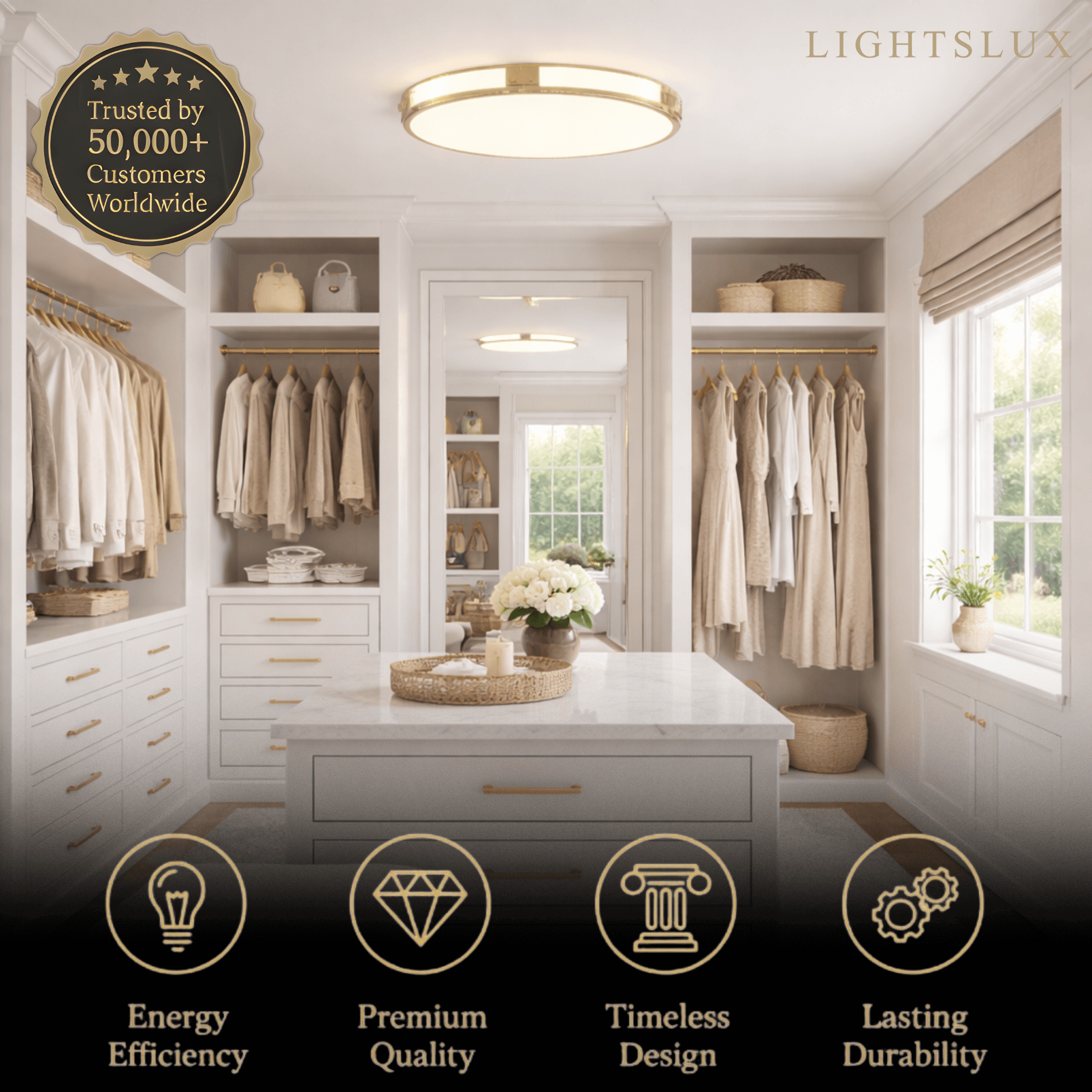 Crystal Accent Ceiling Light – Solid Brass Brushed Gold for Living Room Bedroom - Flindria