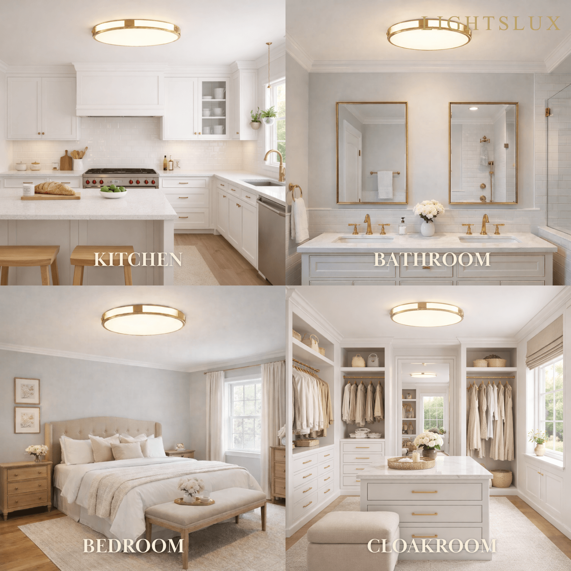 Crystal Accent Ceiling Light – Solid Brass Brushed Gold for Living Room Bedroom - Flindria