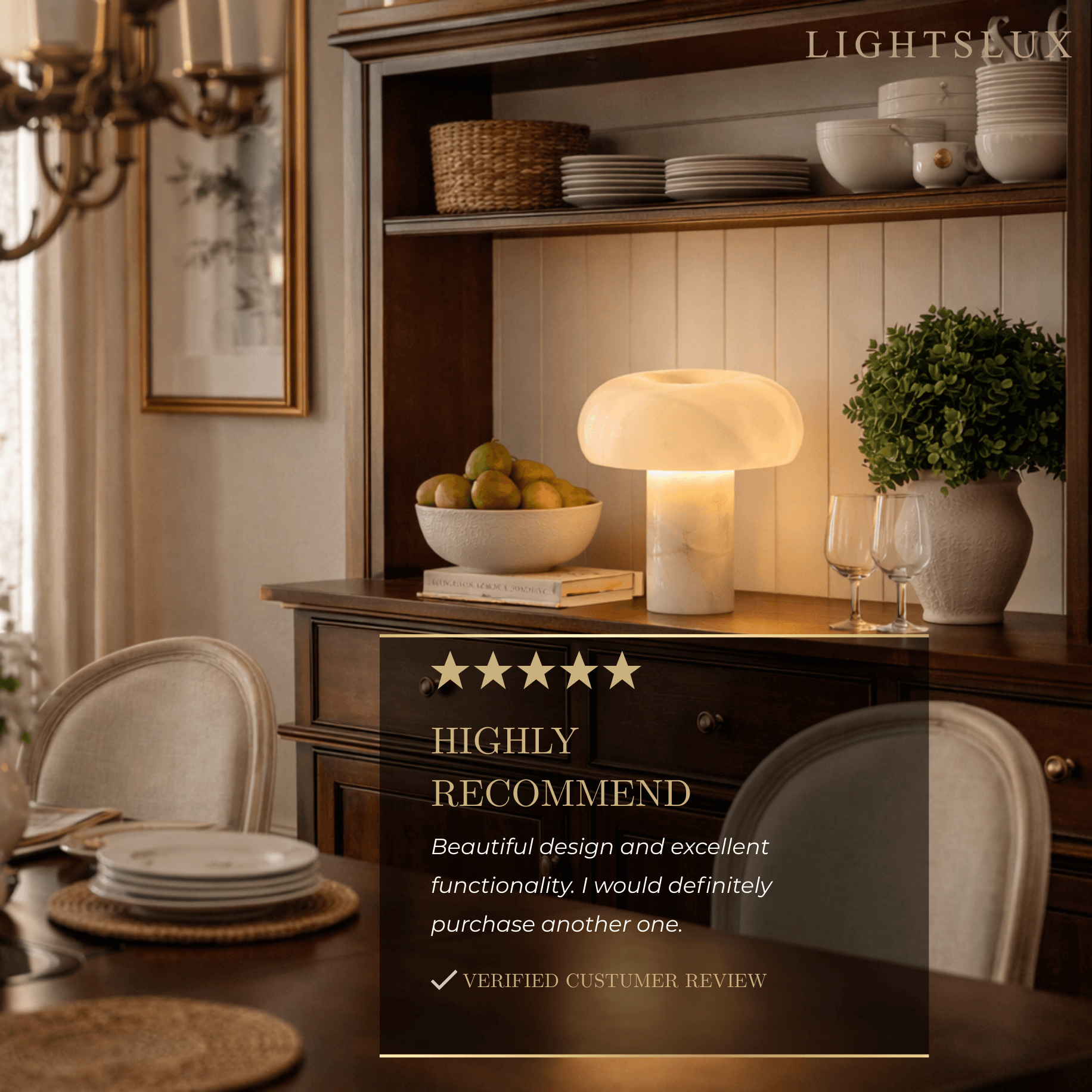 Moderne Bordlampe – Alabaster & Rustfrit Stål Rund til Seng eller Skrivebord - Flindria