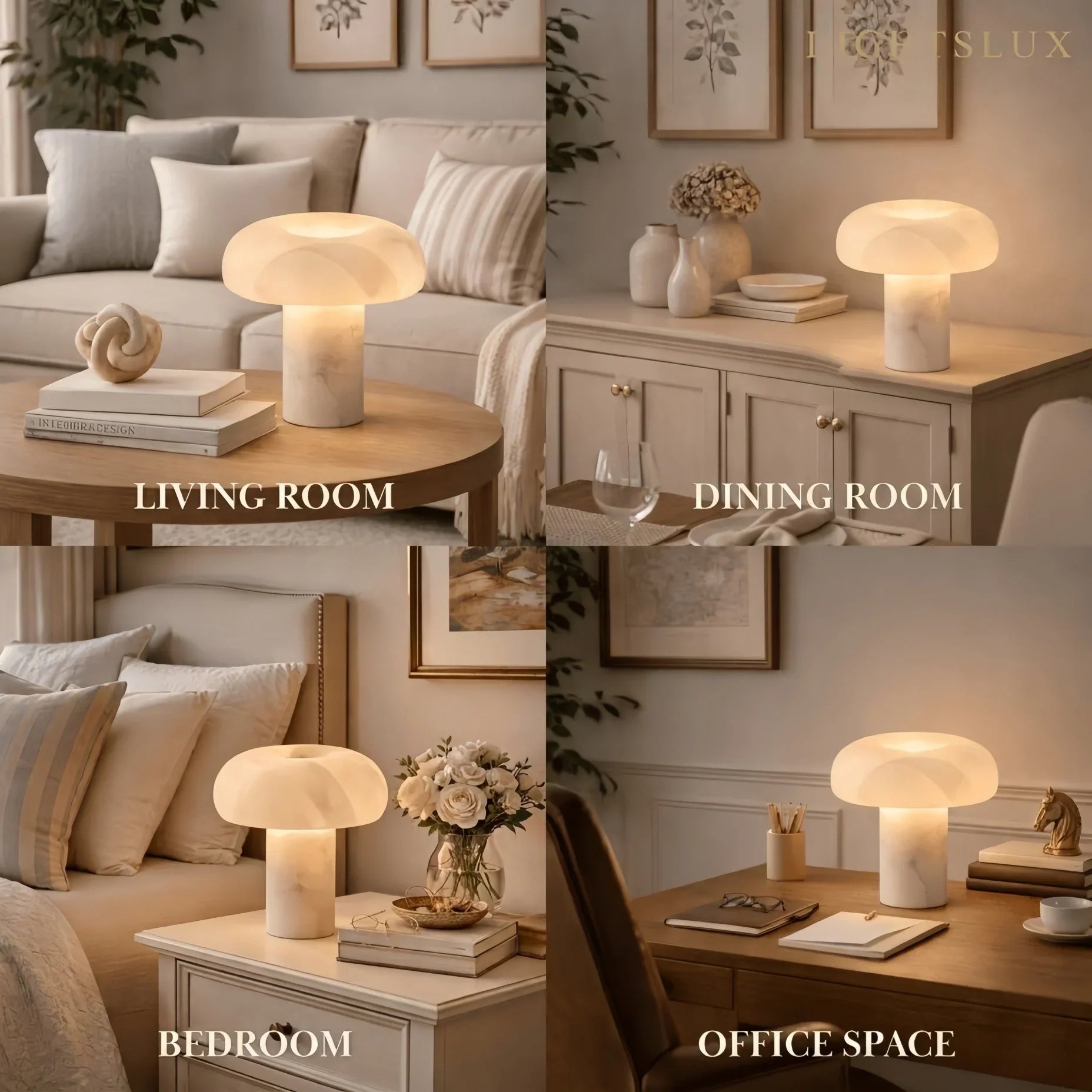 Lámpara de mesa moderna – Alabastro y acero inoxidable redondeada para mesita de noche o escritorio - Flindria