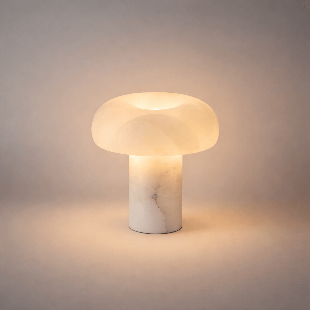 Lámpara de mesa moderna – Alabastro y acero inoxidable redondeada para mesita de noche o escritorio - Flindria