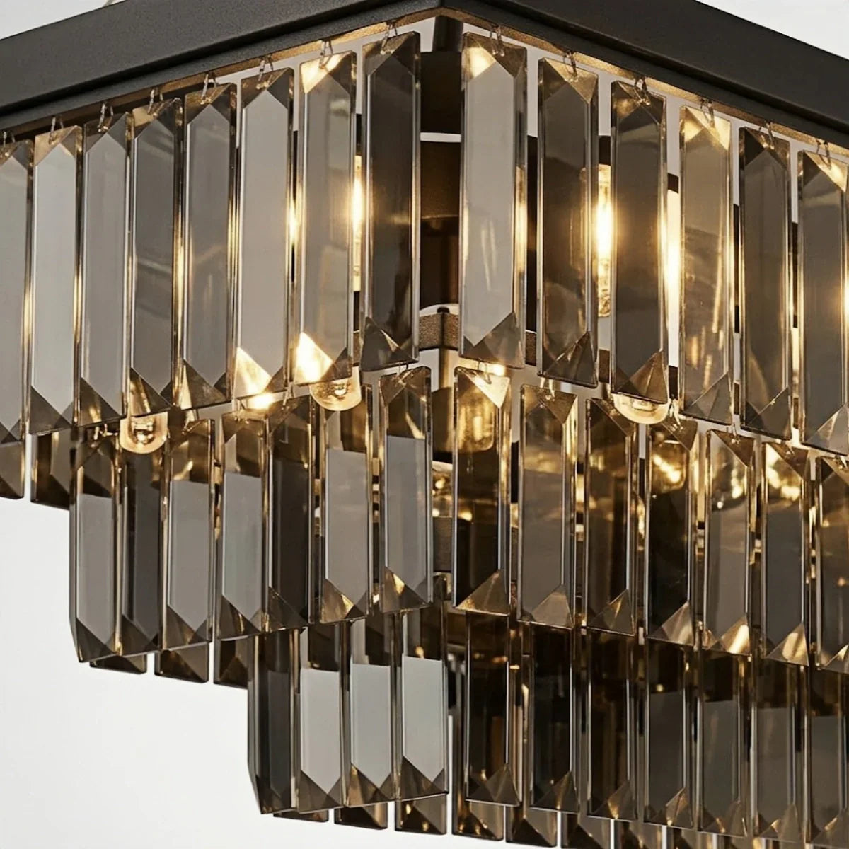 Candelabro moderno de cristal – Negro perla con hilos en cascada para comedor - Flindria