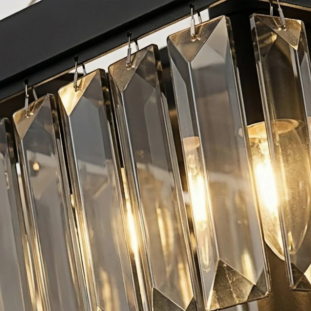 Candelabro moderno de cristal – Negro perla con hilos en cascada para comedor - Flindria