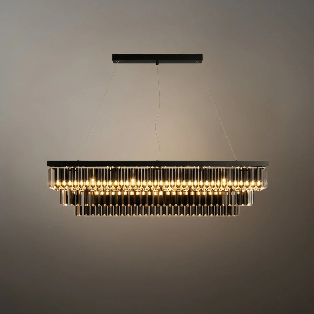 Candelabro moderno de cristal – Negro perla con hilos en cascada para comedor - Flindria
