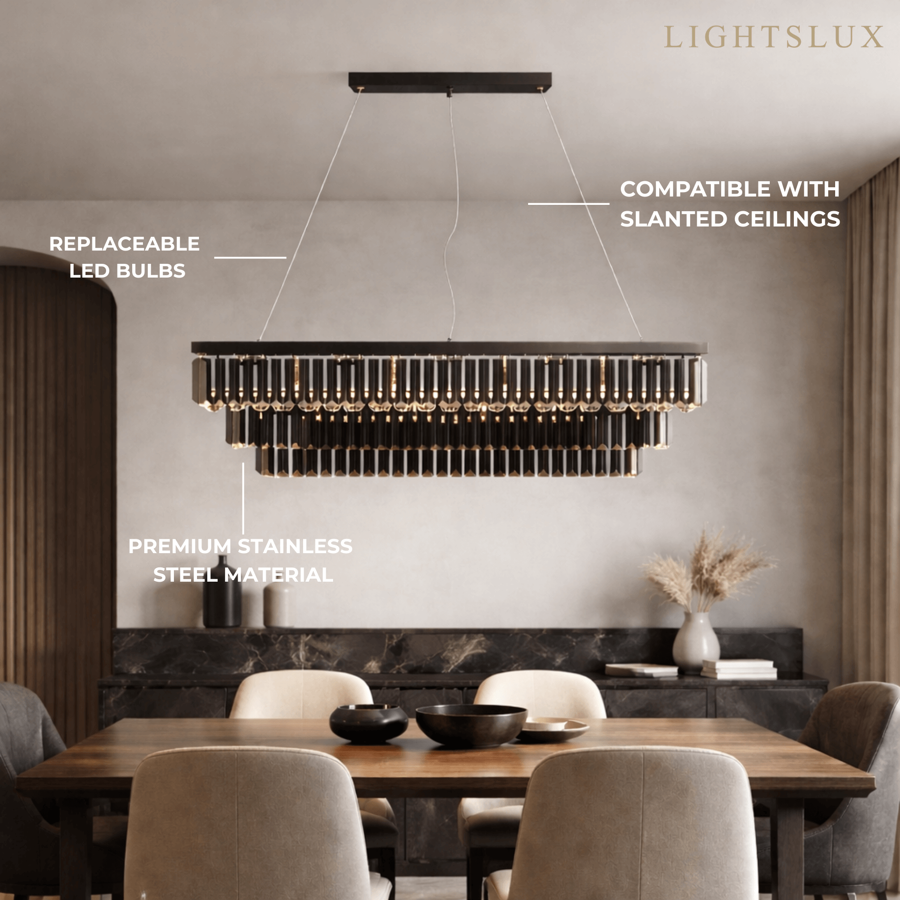 Candelabro moderno de cristal – Negro perla con hilos en cascada para comedor - Flindria