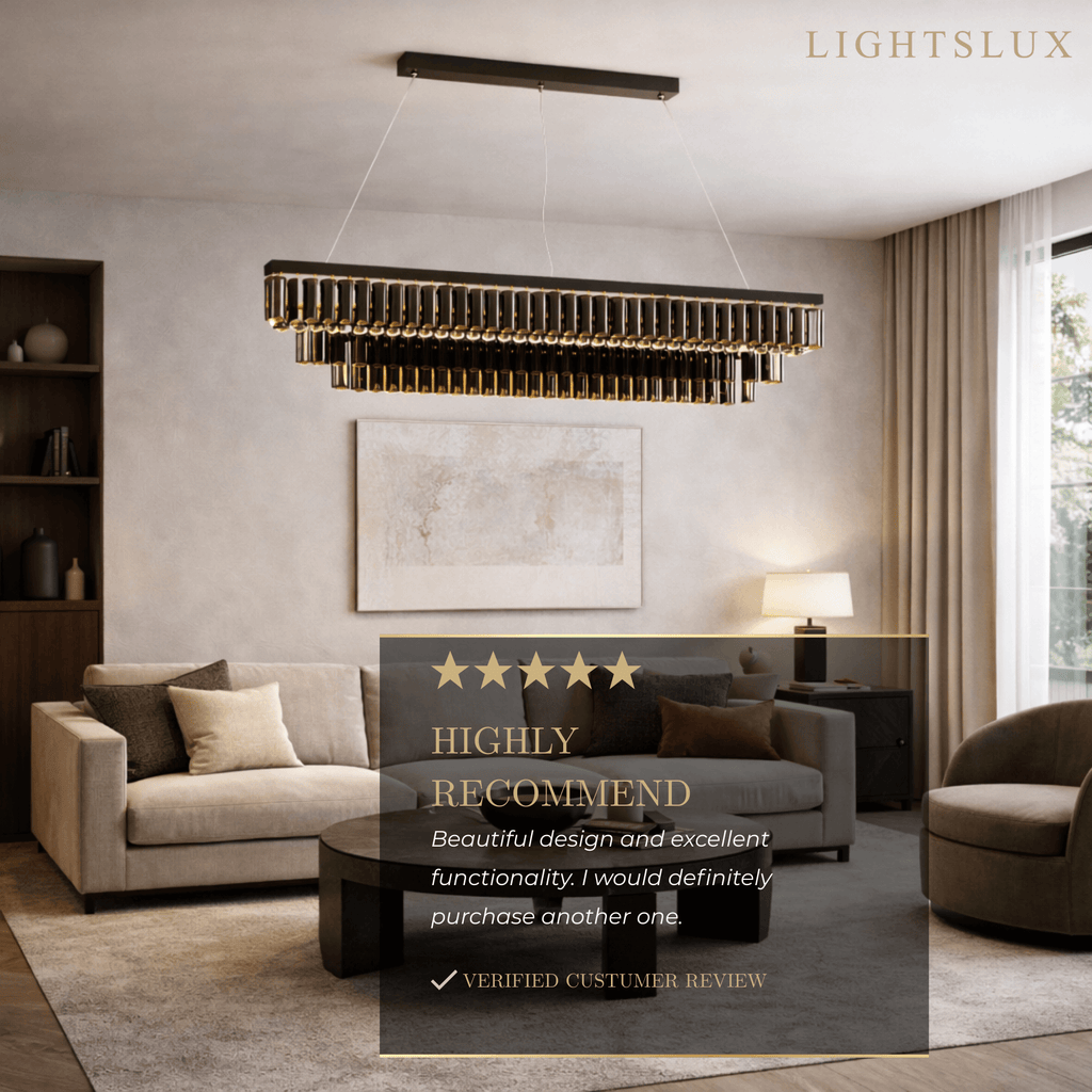 Candelabro moderno de cristal – Negro perla con hilos en cascada para comedor - Flindria