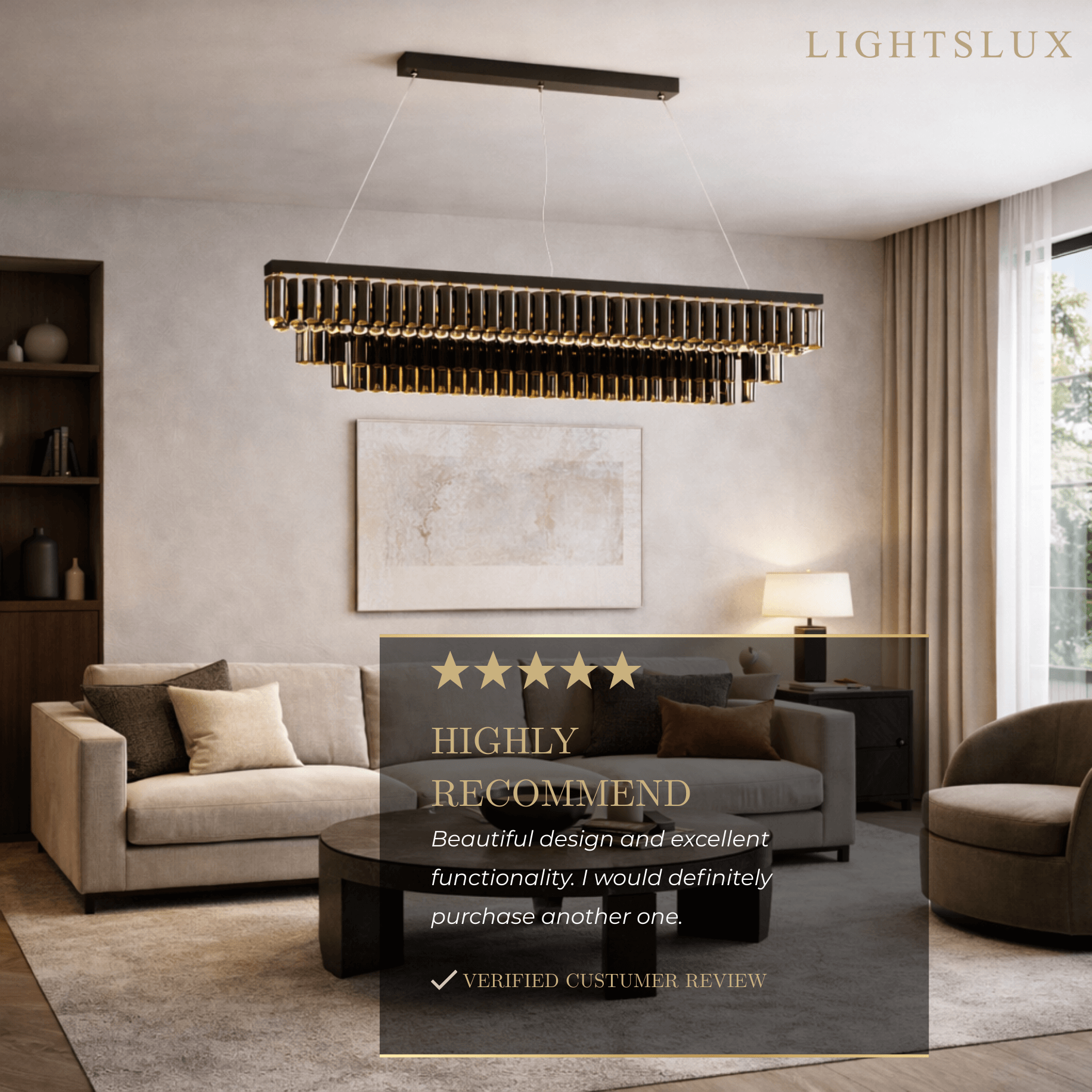 Candelabro moderno de cristal – Negro perla con hilos en cascada para comedor - Flindria