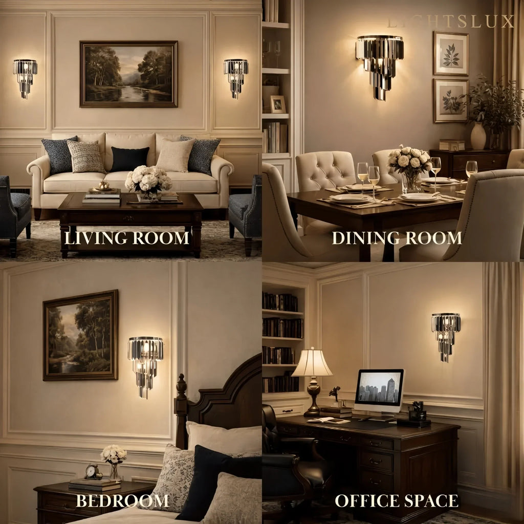 Modern Wall Sconce – Black Mirror with Crystal Accents Geometric for Hallway - Flindria