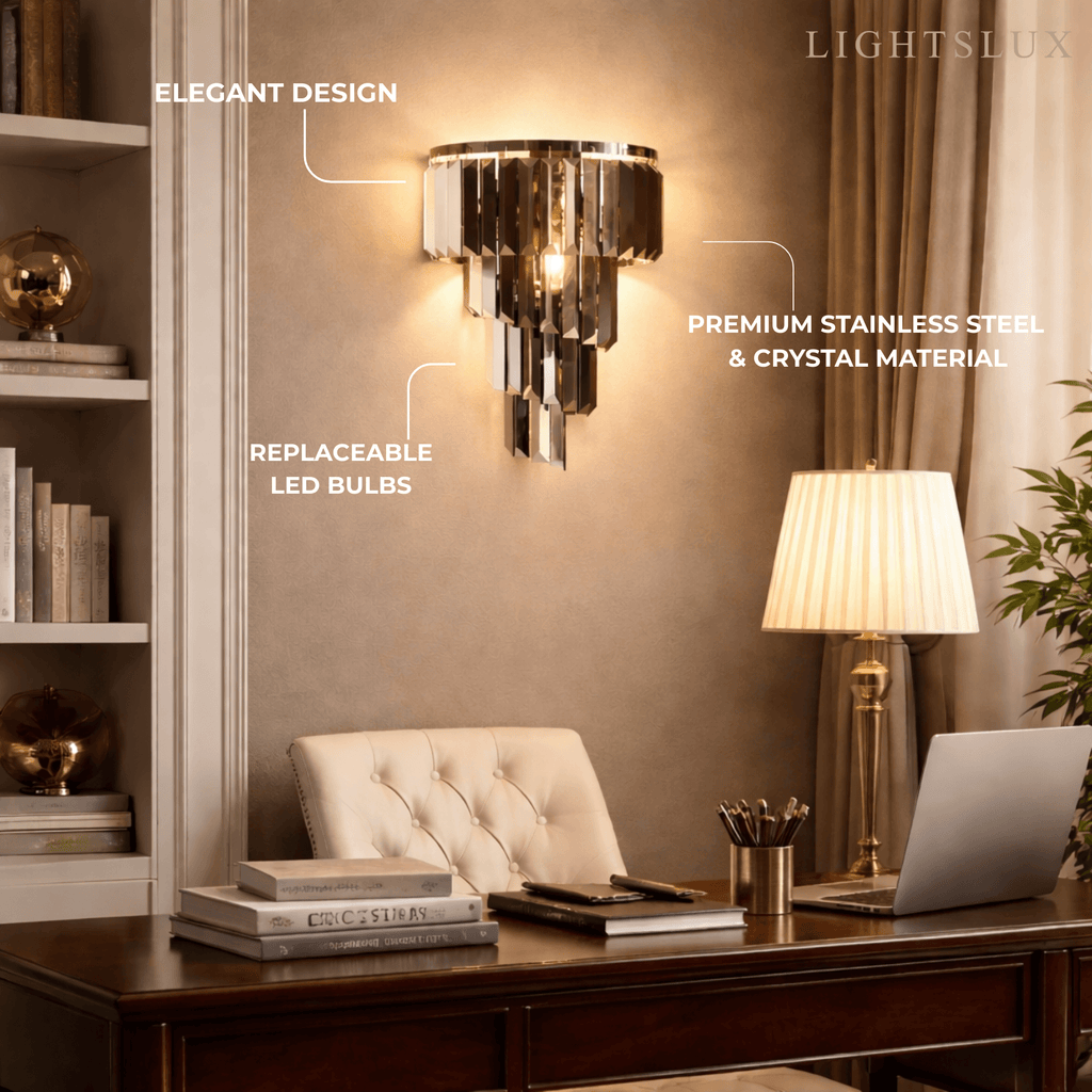 Modern Wall Sconce – Black Mirror with Crystal Accents Geometric for Hallway - Flindria