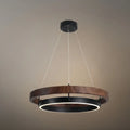Modern Farmhouse Chandelier – Wood & Black Acrylic Circular LED for Dining Room - Flindria