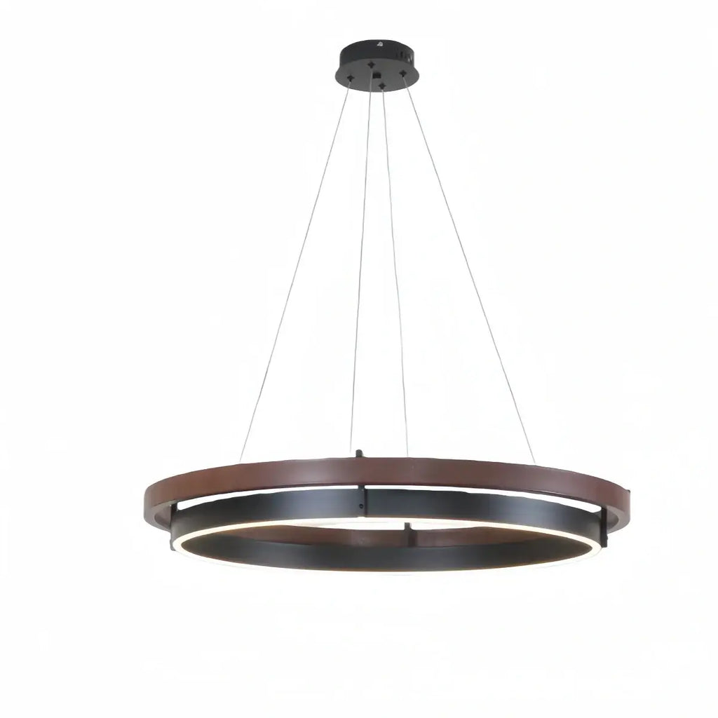 Modern Farmhouse Chandelier – Wood & Black Acrylic Circular LED for Dining Room - Flindria