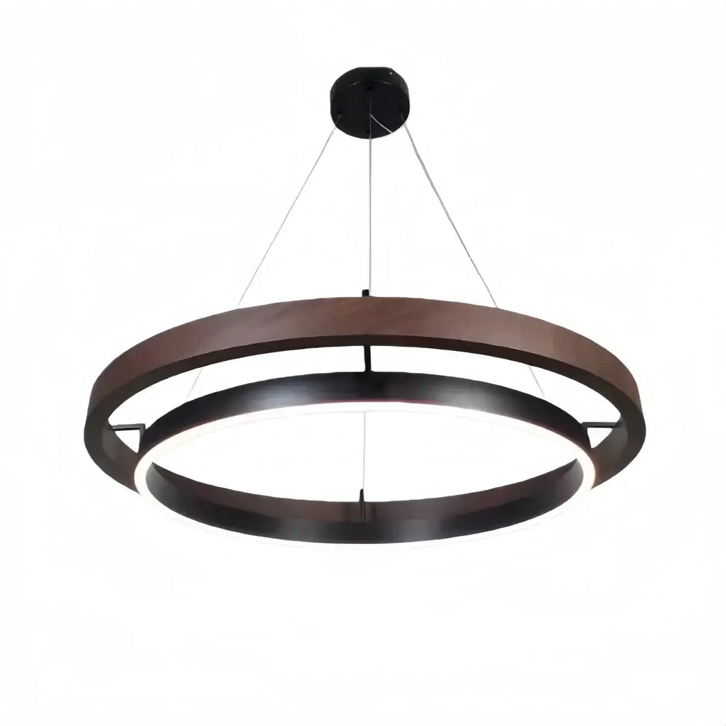 Modern Farmhouse Chandelier – Wood & Black Acrylic Circular LED for Dining Room - Flindria